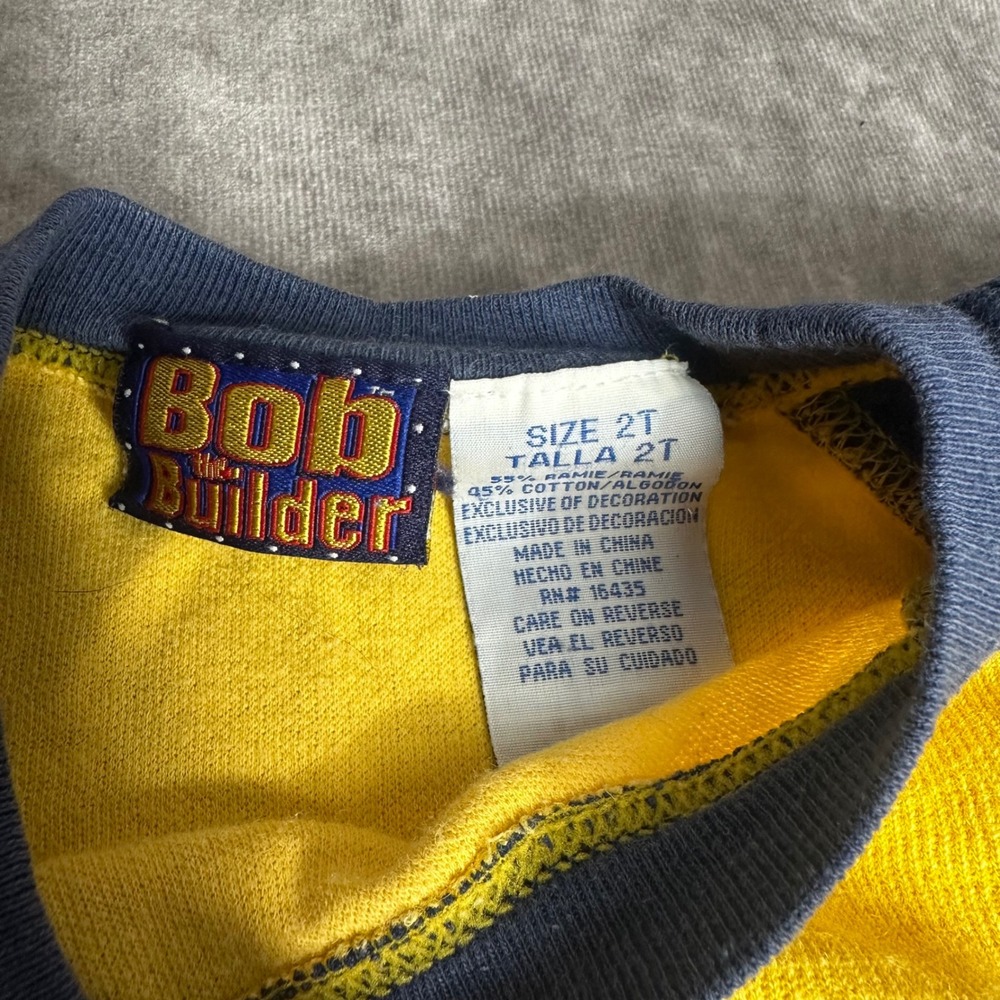 Y2K Bob the Builder Vintage Toddler Boy 2T Graphic Raglan T-Shirt Yellow - Picture 6 of 8